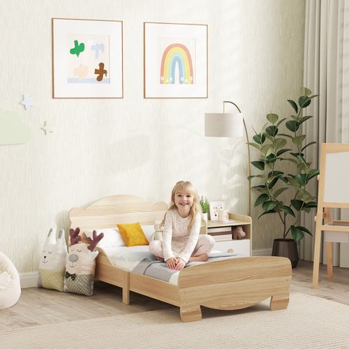 Lit Simple Enfant 70x140 Cm Avec Structure En Bois Naturel Design Ours
