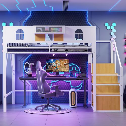 Lit Mezzanine 140x200 Cm Avec Structure En Métal Blanc