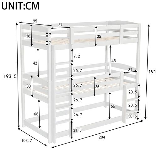Lit Superposé 90x200 Cm Avec Structure En Pin Blanc