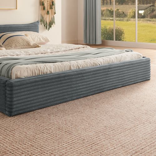 Lit Double 160x200 Cm Avec Structure Bois D’eucalyptus Et Cadre En Fer Tissu Gris Foncé