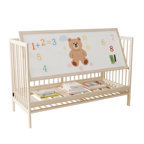 Lit Bébé 140x60x90 Cm Avec Structure En Bois Massif Naturel