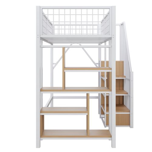 Lit Mezzanine 90x200 Cm Avec Structure Métal Et Bois Blanc