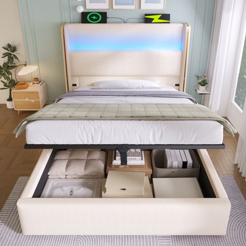 Lit enfant 90x200 Cm Avec Structure Relevable Beige