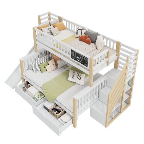 Lit Superposé 140x200 Et 90x200 Cm Avec Structure En Pin Massif Blanc Et Naturel