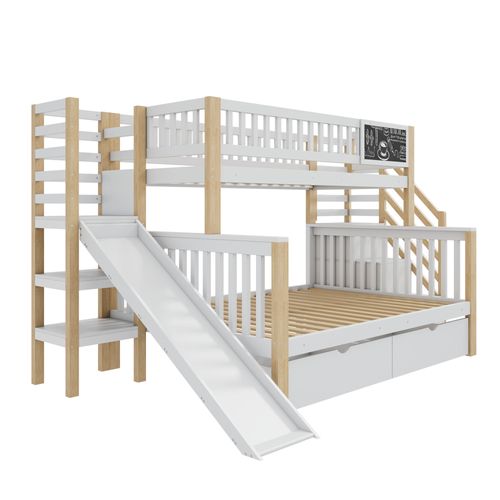 Lit Superposé 140x200 Et 90x200 Cm Avec Structure En Pin Massif Blanc Et Naturel