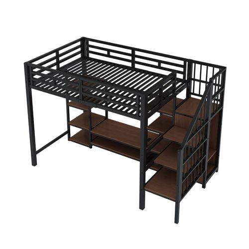 Lit Mezzanine 90x200 Cm Avec Structure Métal Et Mdf Noir