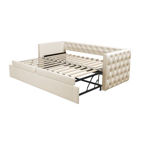 lit gigogne 90x200 Cm Avec Sommier à Lattes Beige