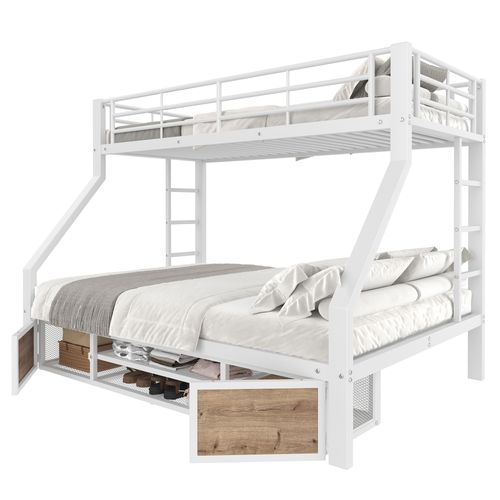 Lit Superposé 90x200 Et 140x200 Cm Avec Structure Métal Et Mdf Blanc