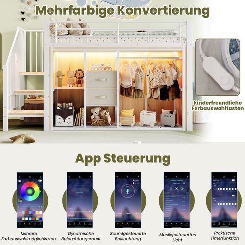 Lit Mezzanine 90x200 Cm Avec Structure En Métal Et Mdf Blanc