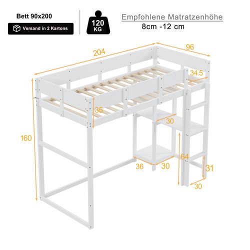 Lit Mezzanine 90x200 Cm Avec Étagère Intégrée Blanc