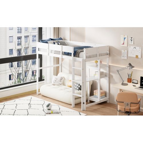 Lit Mezzanine 90x200 Cm Avec Étagère Intégrée Blanc