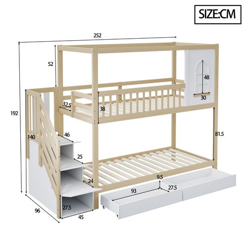Lit Superposé 90x200 Cm Avec Structure En Bois Coloris Bois Naturel