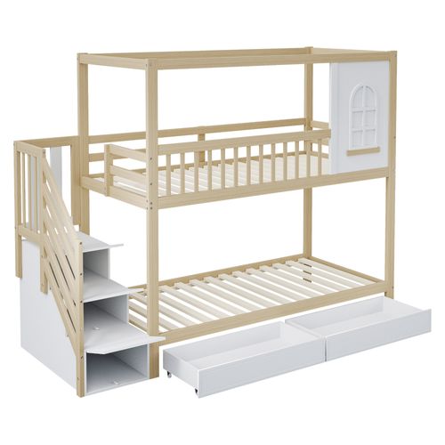 Lit Superposé 90x200 Cm Avec Structure En Bois Coloris Bois Naturel