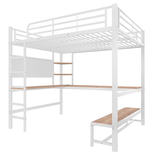 Lit Mezzanine 140x200 Cm Avec Structure En Métal Blanc