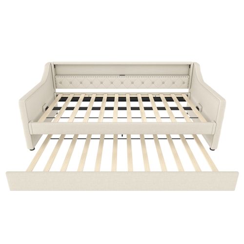 Lit gigogne 90x200 Cm Avec Lit Gigogne En Tissu Beige