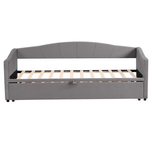 lit gigogne 90x200 Cm Avec Cadre Gigogne Extensible En 180x200 Cm Velours Gris