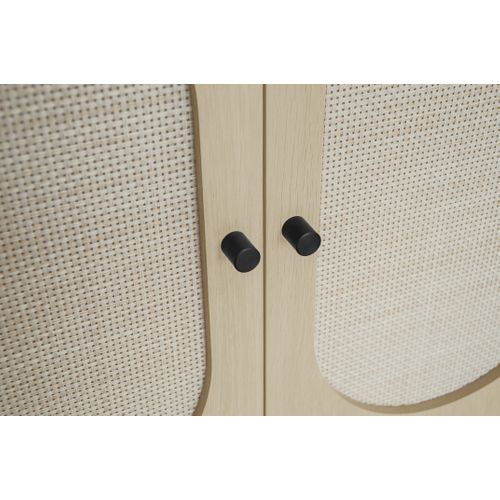 Meuble à Chaussures à Deux Portes En Bois Naturel Avec Design En Rotin, 68×35×90cm.