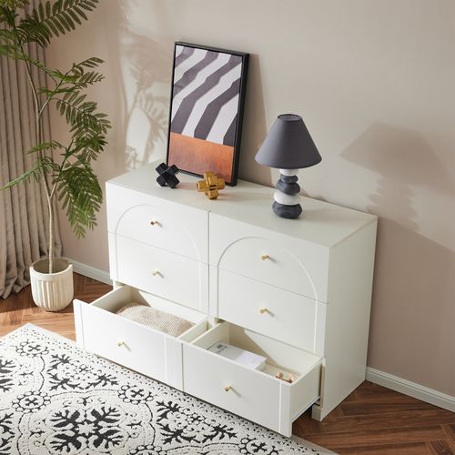 Commode Avec 6 Tiroirs, Pour Salon Et Chambre, 120x82x40 Cm - Blanc