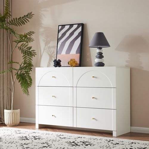 Commode Avec 6 Tiroirs, Pour Salon Et Chambre, 120x82x40 Cm - Blanc