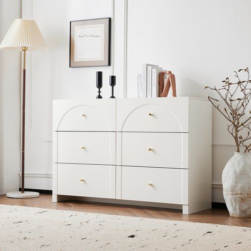 Commode Avec 6 Tiroirs, Pour Salon Et Chambre, 120x82x40 Cm - Blanc