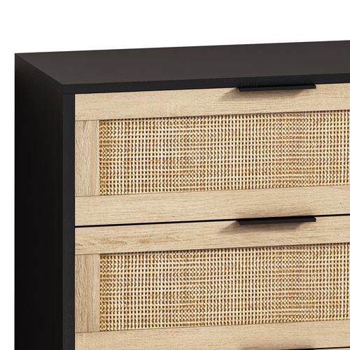 Commodet Rangement 6 Tiroirs En Rotin, Pour Chambre Et Salon, 130 Cm, Noir