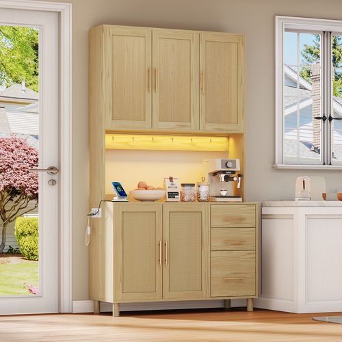 Buffet (183 Cm) Avec LED Contrôlable Par Application, 2 USB, 2 Prises, 3 Tiroirs