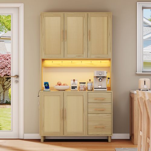 Buffet (183 Cm) Avec LED Contrôlable Par Application, 2 USB, 2 Prises, 3 Tiroirs