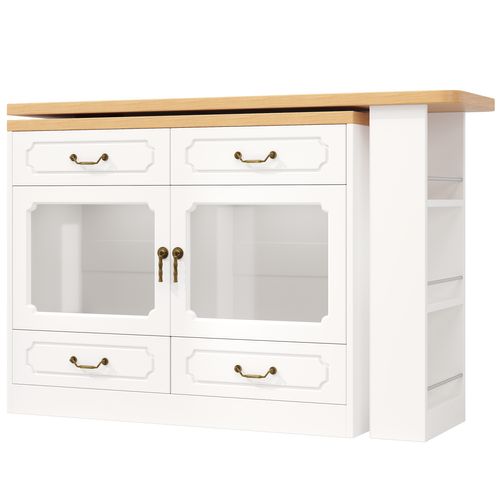 Tableau De Bar Extensible (135-203×39×92,8 Cm), Pivotante à 360°, Avec LED, Blanche.