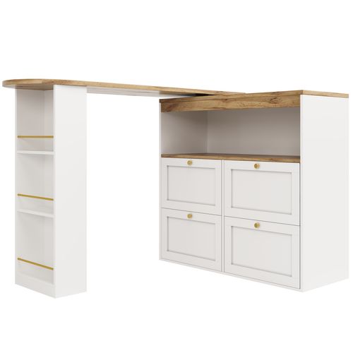 Table Haute Pivotante à 360° Avec 4 Tiroirs Et Étagères Ouvertes, Blanche (105 X 39 X 102 Cm)