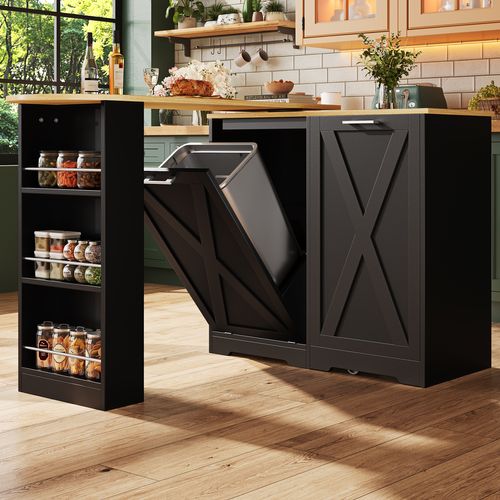 Comptoir De Bar Pivotant à 360°, Noir, Avec Étagères Latérales Et Porte Rabattable, Pour Salon