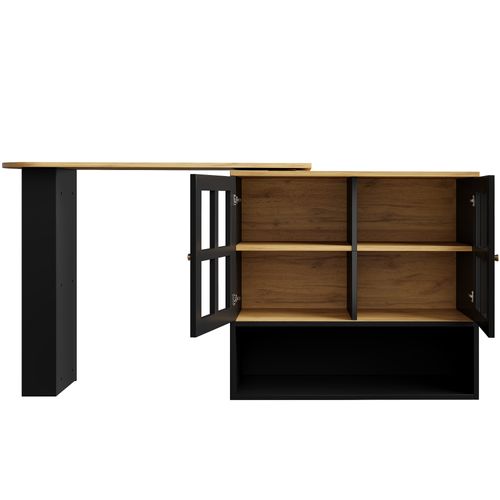 Comptoir De Bar Pivotant à 360°, Moderne Et Multifonction, Avec Étagères En Verre Et Snack, Noir