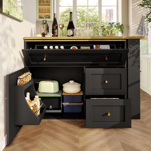 Table De Bar Extensible Avec Rangement, Armoire Et Snack, Noire (138-204 X 39 X 105 Cm)