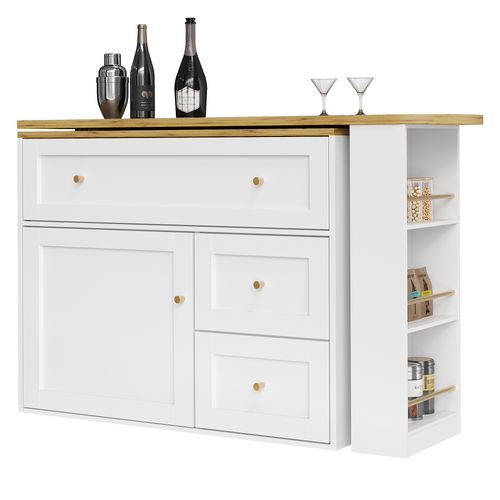 Table De Bar Extensible Avec Rangement, Armoire Et Snack, Blanche (138-204 X 39 X 105 Cm)