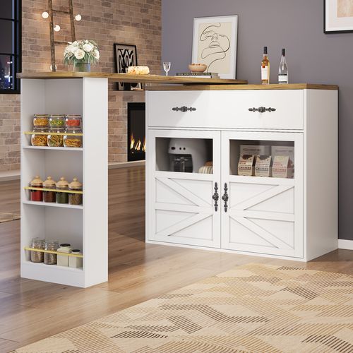 Table De Bar Extensible, Pivotante à 360°, Moderne, Îlot Blanche (138-204 X 39 X 104 Cm)