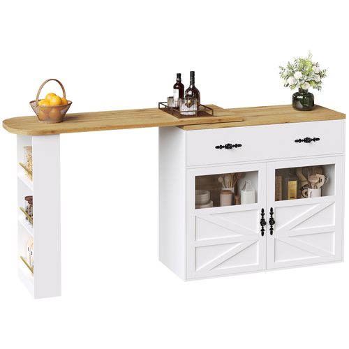 Table De Bar Extensible, Pivotante à 360°, Moderne, Îlot Blanche (138-204 X 39 X 104 Cm)