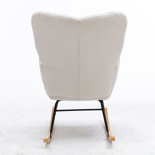 Chaise à Bascule Mid-century En Tissu Teddy, Blanche, Pour Salon Et Chambre