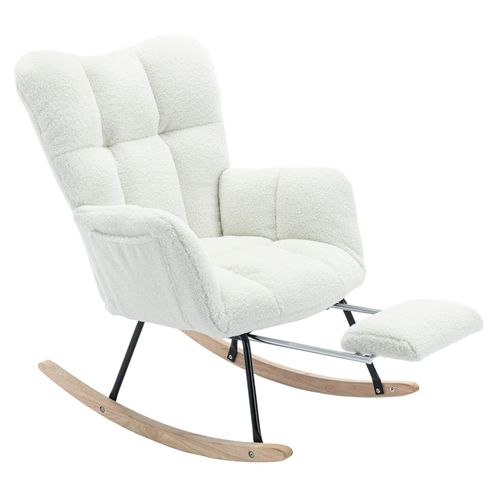 Chaise à Bascule Teddy Rembourrée Avec Repose-pieds Escamotable, Blanche