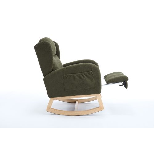 Fauteuil à Bascule Avec Accoudoirs, Tissu Teddy, Pied Réglable, Vert Pour Salon Et Chambre