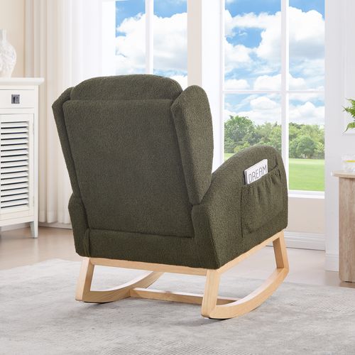 Fauteuil à Bascule Avec Accoudoirs, Tissu Teddy, Pied Réglable, Vert Pour Salon Et Chambre
