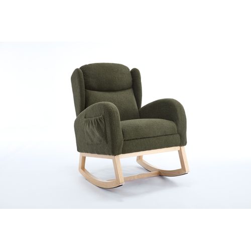 Fauteuil à Bascule Avec Accoudoirs, Tissu Teddy, Pied Réglable, Vert Pour Salon Et Chambre