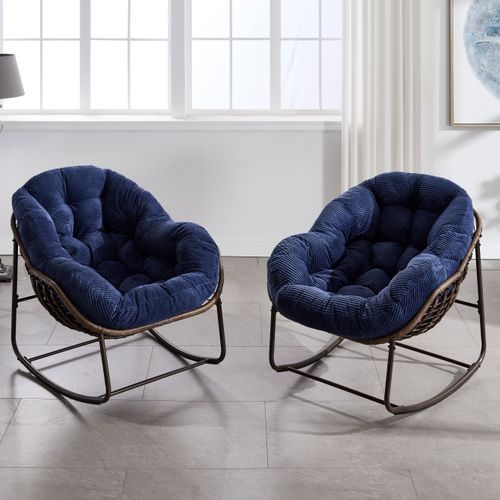 Chaise à Bascule En Rotin Avec Coussin, Pour Entrée, Salon, Terrasse Et Jardin