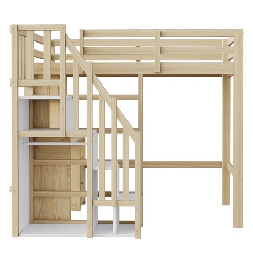 Lit Mezzanine 90x200 Cm Avec Bureau Intégré Bois Naturel