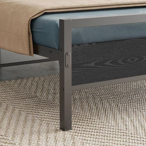 Lit En Métal 140 × 200 Cm Avec Tête De Lit, Cadre De Lit Silencieux, Noir