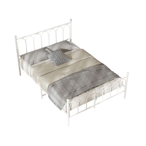 Lit 140x200cm Métal, Tête Et Pied Vintage, Rangement Sous Le Lit,blanc