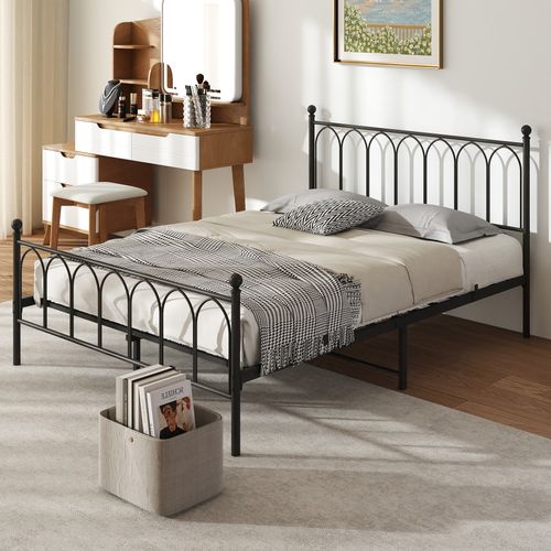 Lit 140x200cm Métal, Tête Et Pied Vintage, Rangement Sous Le Lit,noir