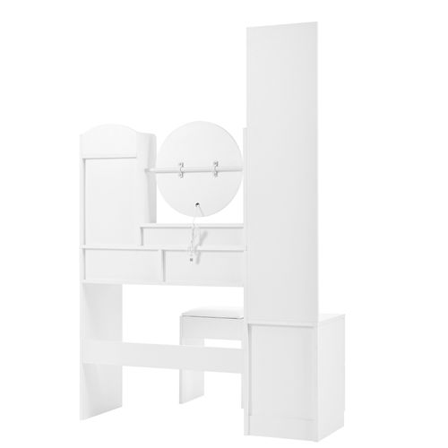 Coiffeuse 4-en-1 109x36x164 Cm Blanche — Miroir LED Tricolore, Miroir Pivotant 360° Et Rangement