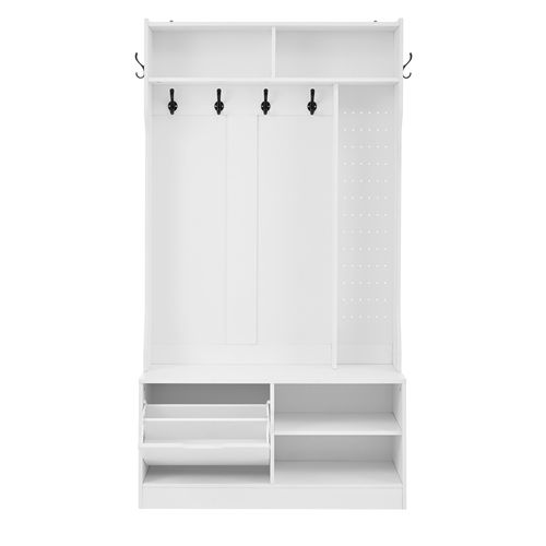 Ensemble Vestiaire 100×185,5×40 Cm Noir – Banc Rembourré, 6 Patères Et Coffre à Chaussures