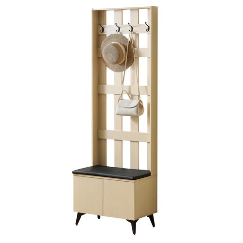 Garde-robe Moderne Avec Banc Et Crochets, Pieds En Acier Noir, Design Élégant Et Rangement Pratique