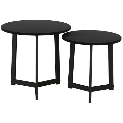 Lot De 2 Tables Basses Rondes En Acier, Design Moderne, Pour Salon, Noir, 35 Kg.