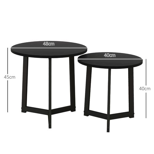 Lot De 2 Tables Basses Rondes En Acier, Design Moderne, Pour Salon, Noir, 35 Kg.